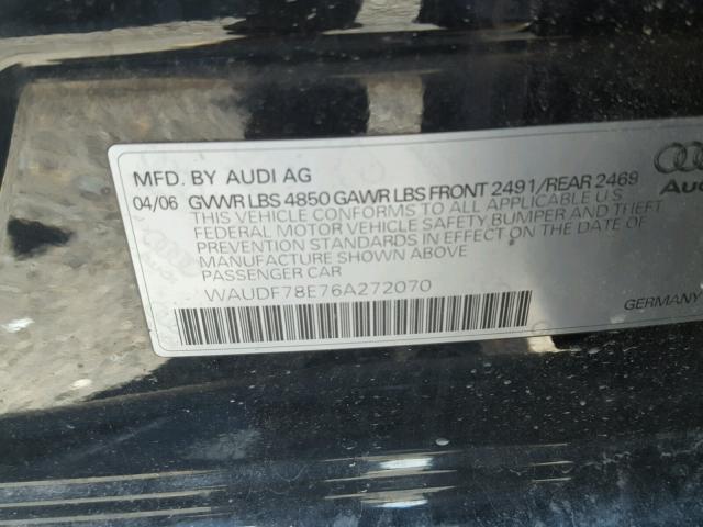 WAUDF78E76A272070 - 2006 AUDI A4 2.0T QU BLACK photo 10