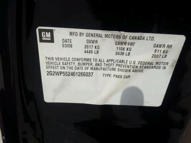 2G2WP552461266037 - 2006 PONTIAC GRAND PRIX BLACK photo 10