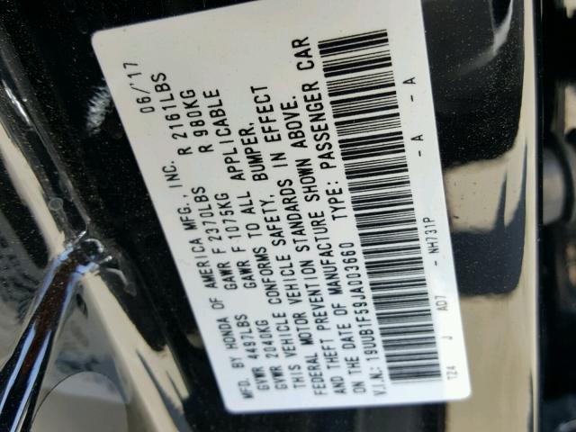 19UUB1F59JA003660 - 2018 ACURA TLX TECH BLACK photo 10