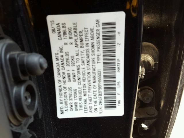 2HGFB2F96FH555031 - 2015 HONDA CIVIC EXL BLACK photo 10