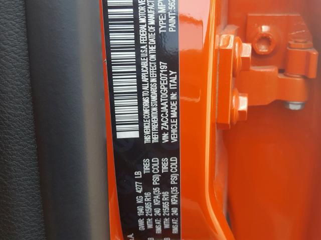 ZACCJAAT0GPE07197 - 2016 JEEP RENEGADE S ORANGE photo 10