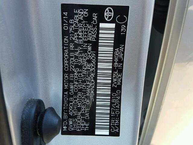 JTDKN3DP9E3056091 - 2014 TOYOTA PRIUS PLUG SILVER photo 10
