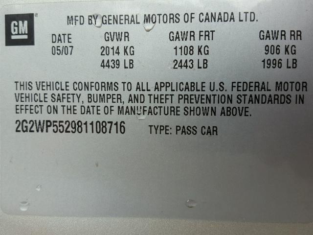 2G2WP552981108716 - 2008 PONTIAC GRAND PRIX SILVER photo 10