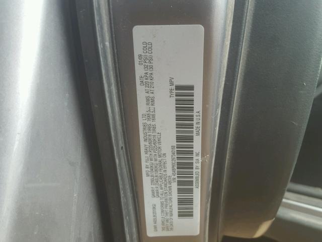 4S4BP60C297340168 - 2009 SUBARU OUTBACK GRAY photo 10