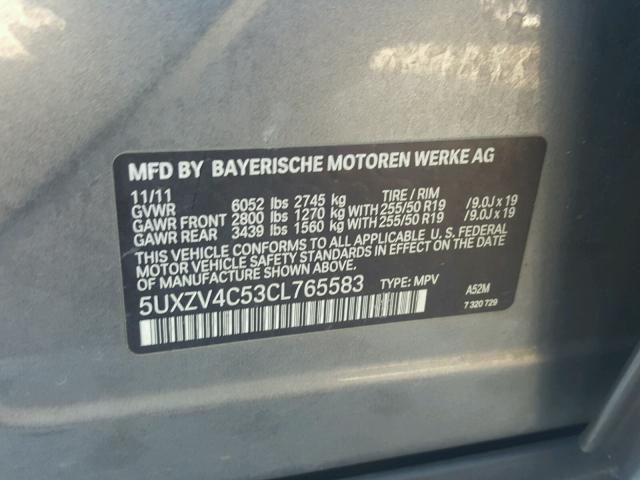 5UXZV4C53CL765583 - 2012 BMW X5 XDRIVE3 GRAY photo 10