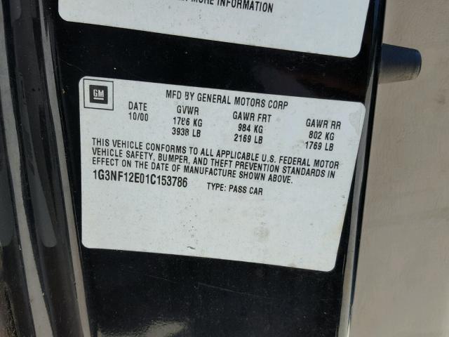 1G3NF12E01C153786 - 2001 OLDSMOBILE ALERO GLS 黑色 照片 10