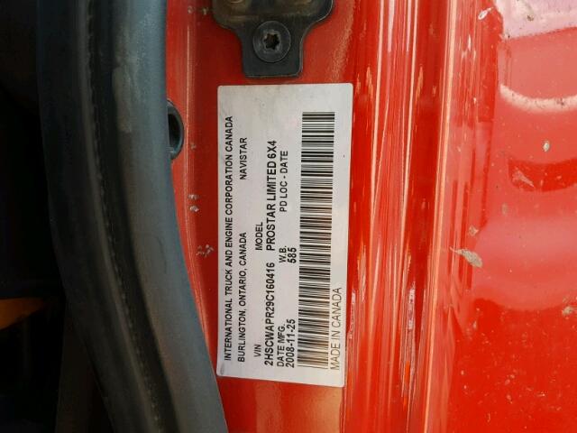 2HSCWAPR29C160416 - 2009 INTERNATIONAL PROSTAR LM RED photo 10