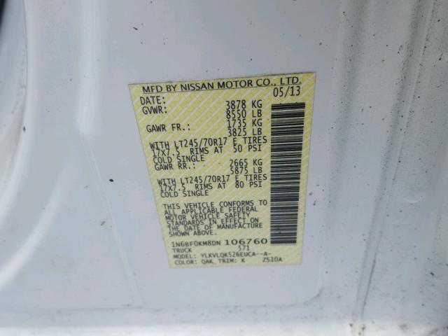 1N6BF0KM8DN106760 - 2013 NISSAN NV 1500 WHITE photo 10