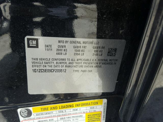 1G1ZC5E09CF209512 - 2012 CHEVROLET MALIBU 1LT შავი ფოტო 10