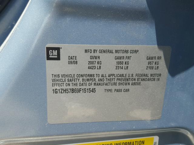 1G1ZH57B69F151545 - 2009 CHEVROLET MALIBU 1LT 蓝色 照片 10