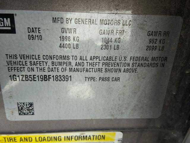 1G1ZB5E19BF183391 - 2011 CHEVROLET MALIBU LS ბეჟი ფოტო 10