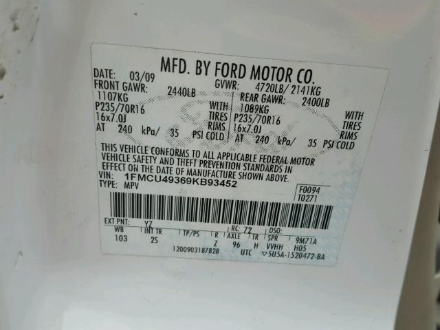 1FMCU49369KB93452 - 2009 FORD ESCAPE HYB SILVER photo 10