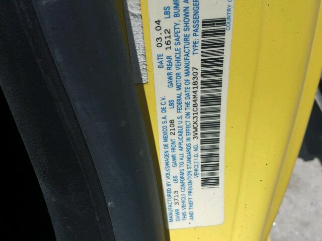 3VWCK31C84M418307 - 2004 VOLKSWAGEN NEW BEETLE 黄色 照片 10