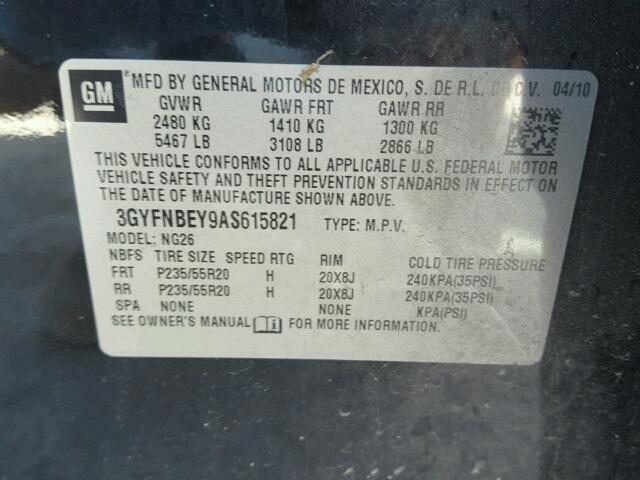 3GYFNBEY9AS615821 - 2010 CADILLAC SRX PERFOR BLACK photo 10