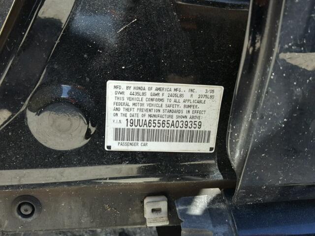 19UUA65565A039359 - 2005 ACURA TL BLUE photo 10