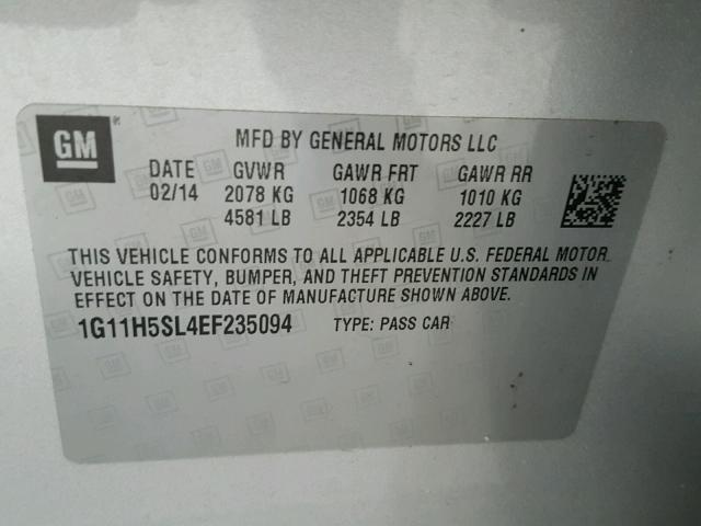 1G11H5SL4EF235094 - 2014 CHEVROLET MALIBU LTZ 银色 照片 10