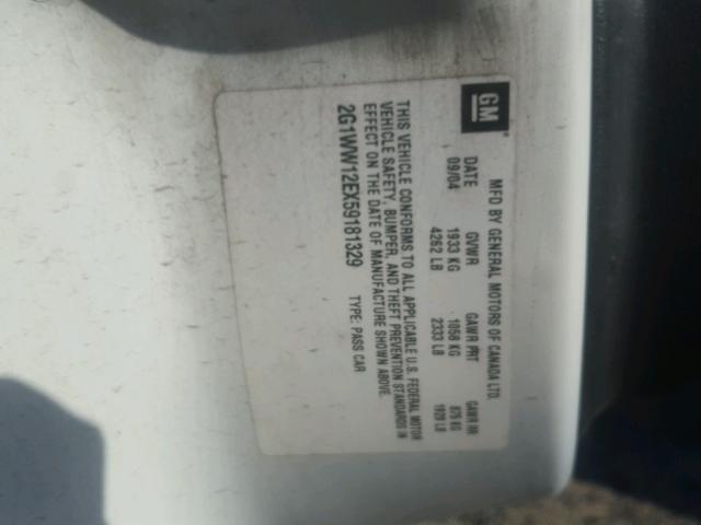 2G1WW12EX59181329 - 2005 CHEVROLET MONTE CARL 白色 照片 10