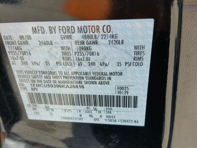 1FMCU59399KA26816 - 2009 FORD ESCAPE HEV BLACK photo 10