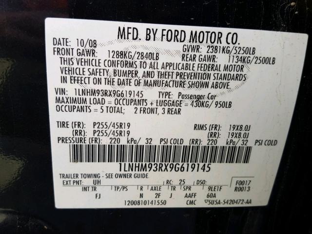 1LNHM93RX9G619145 - 2009 LINCOLN MKS BLACK photo 10