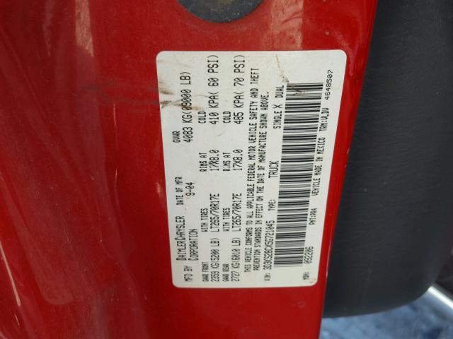 3D3KS28CX5G721045 - 2005 DODGE RAM 2500 S RED photo 10