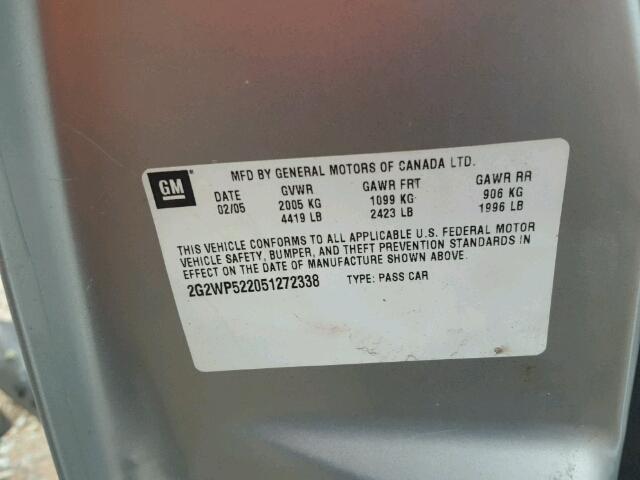 2G2WP522051272338 - 2005 PONTIAC GRAND PRIX SILVER photo 10