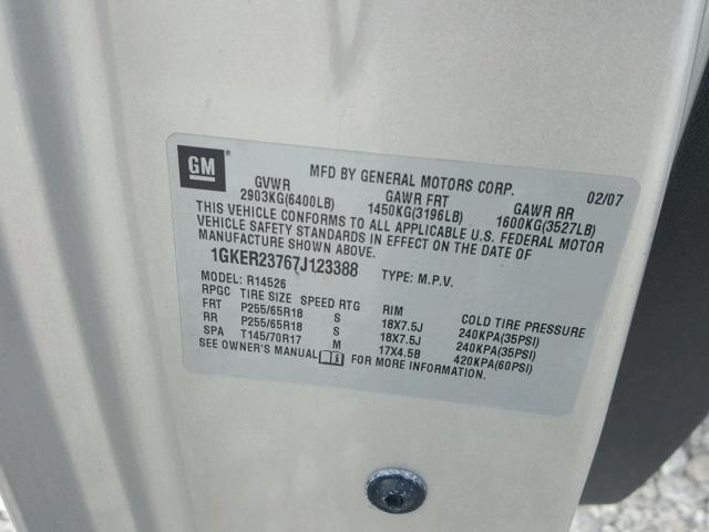 1GKER23767J123388 - 2007 GMC ACADIA SLT ვერცხლისფერი ფოტო 10