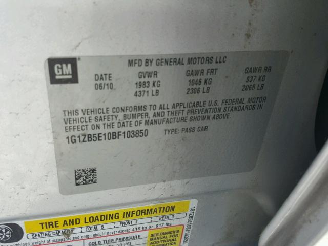 1G1ZB5E10BF103850 - 2011 CHEVROLET MALIBU LS 灰色 照片 10