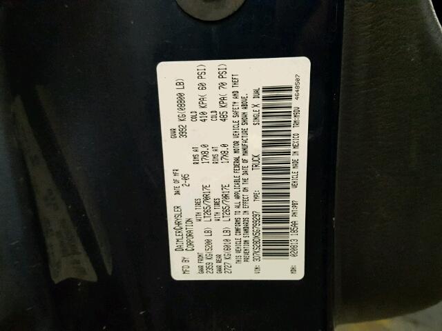 3D7KS28DX5G799297 - 2005 DODGE RAM 2500 S BLUE photo 10