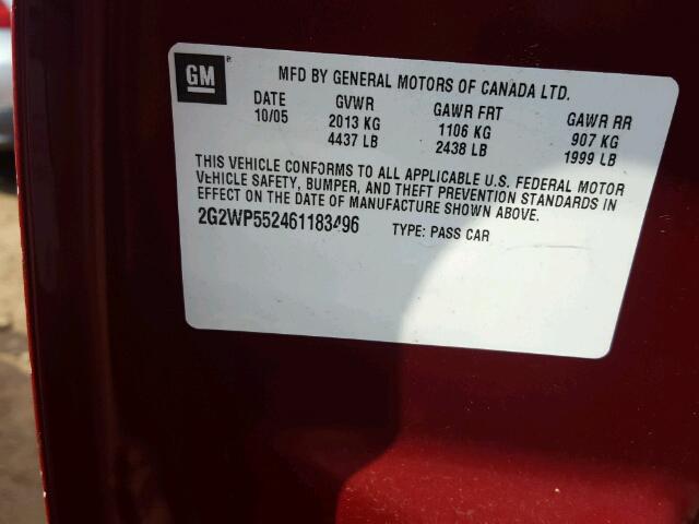 2G2WP552461183496 - 2006 PONTIAC GRAND PRIX RED photo 10