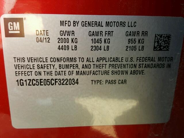 1G1ZC5E05CF322034 - 2012 CHEVROLET MALIBU RED photo 10