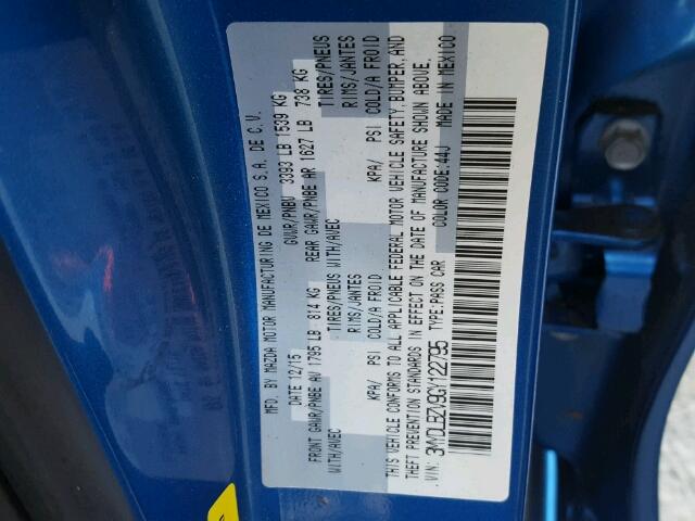 3MYDLBZV9GY122795 - 2016 TOYOTA SCION IA BLUE photo 10