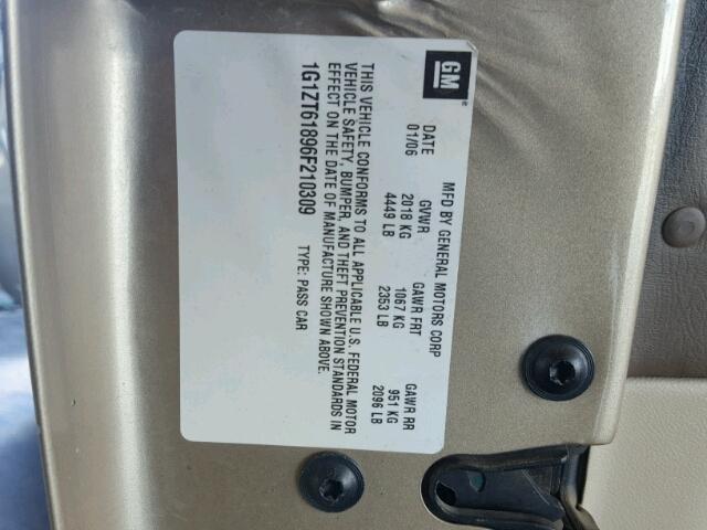 1G1ZT61896F210309 - 2006 CHEVROLET MALIBU MAX TAN photo 10