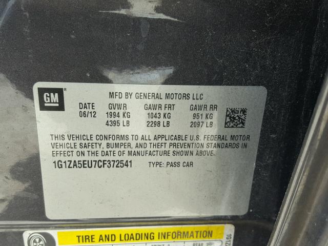 1G1ZA5EU7CF372541 - 2012 CHEVROLET MALIBU LS Qara foto 10