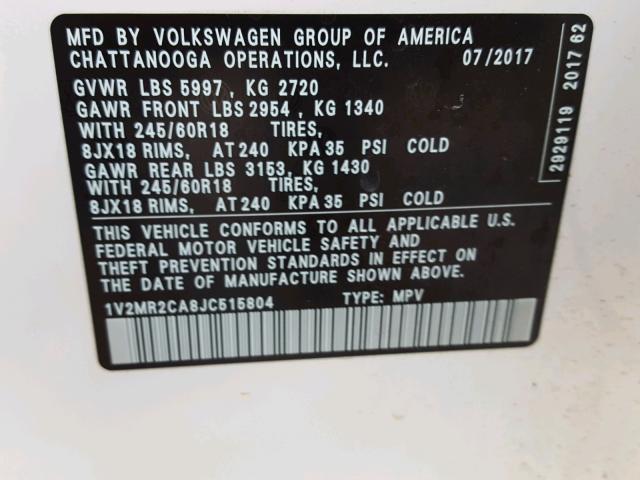 1V2MR2CA8JC515804 - 2018 VOLKSWAGEN ATLAS SEL Ağ foto 10