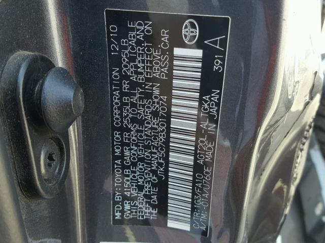 JTKJF5C79B3017074 - 2011 TOYOTA SCION TC 石墨色 照片 10