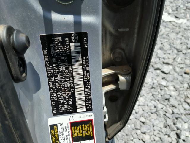 4T1BK1EB8EU133801 - 2014 TOYOTA AVALON BAS SILVER photo 10