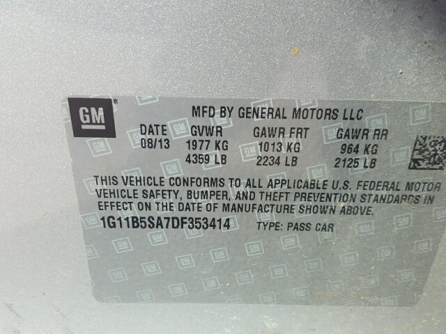 1G11B5SA7DF353414 - 2013 CHEVROLET MALIBU LS SILVER photo 10