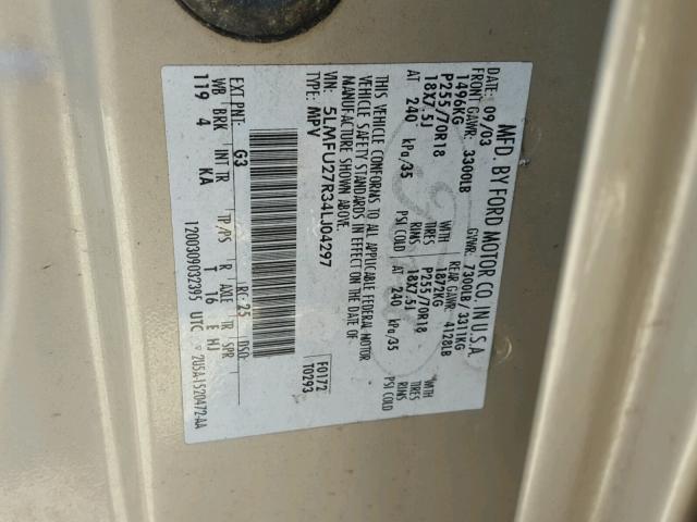 5LMFU27R34LJ04297 - 2004 LINCOLN NAVIGATOR TAN photo 10