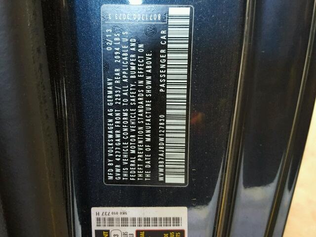 WVWBB7AJ8DW127830 - 2013 VOLKSWAGEN GOLF BLUE photo 10