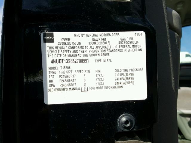 4NUDT13S852700991 - 2005 ISUZU ASCENDER S 黑色 照片 10