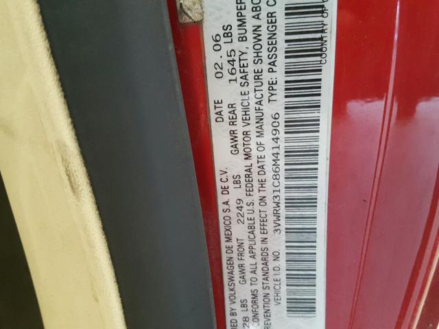 3VWRW31C86M414906 - 2006 VOLKSWAGEN NEW BEETLE 红色 照片 10