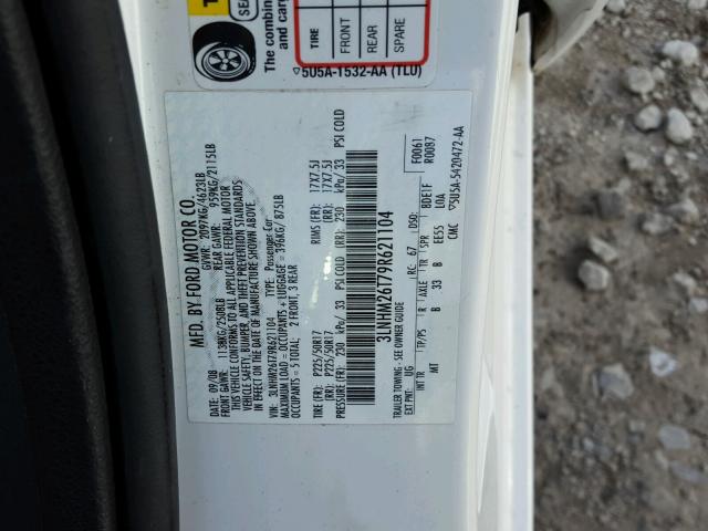 3LNHM26T79R621104 - 2009 LINCOLN MKZ WHITE photo 10