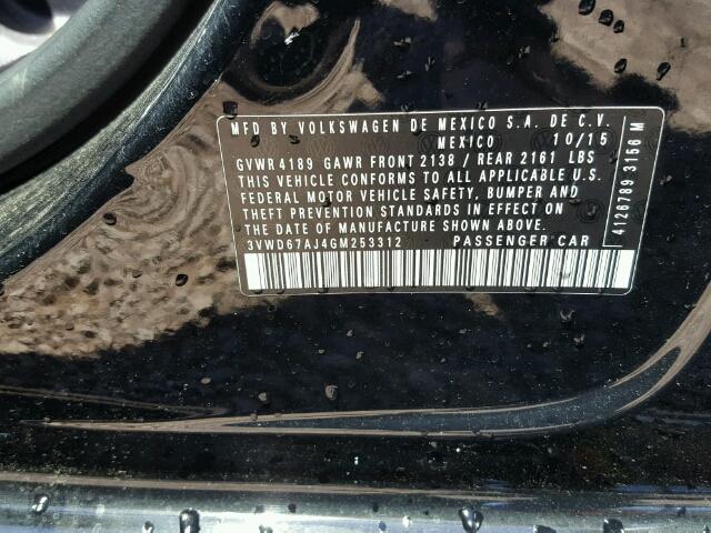 3VWD67AJ4GM253312 - 2016 VOLKSWAGEN JETTA SE 黑色 照片 10