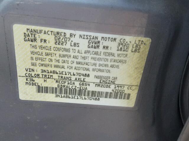 3N1AB61E17L670488 - 2007 NISSAN SENTRA 2.0 GRAY photo 10