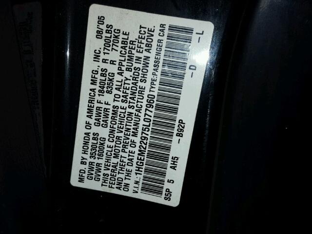 1HGEM22975L077960 - 2005 HONDA CIVIC EX შავი ფოტო 10