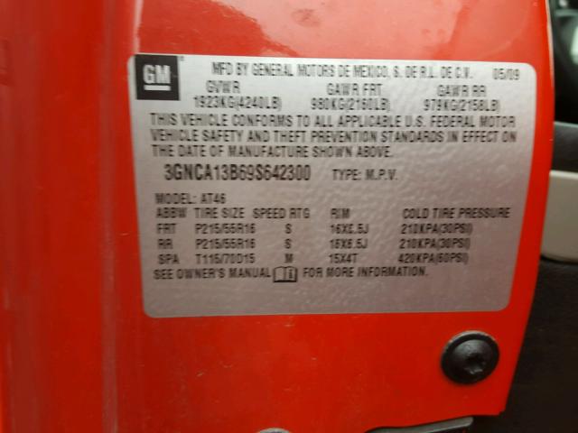 3GNCA13B69S642300 - 2009 CHEVROLET HHR LS Qırmızı foto 10
