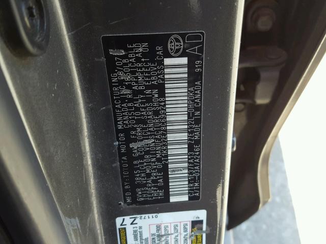 2T1KR32E78C699248 - 2008 TOYOTA MATRIX GRAY photo 10