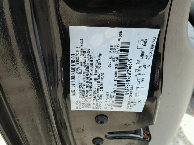 1FAFP34N56W256675 - 2006 FORD FOCUS BLACK photo 10