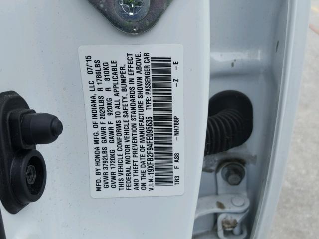 19XFB2F94FE095636 - 2015 HONDA CIVIC EXL 白色 照片 10