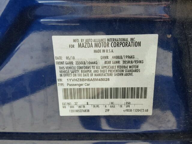 1YVHZ8BH8A5M45028 - 2010 MAZDA 6 I Mavi foto 10